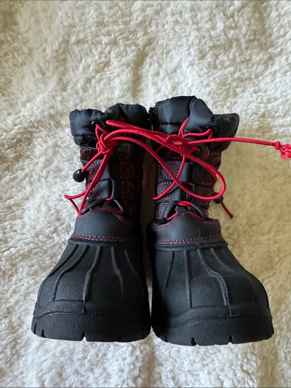 Kids Black and Red Insulated Snow Boots with Easy Pull Laces